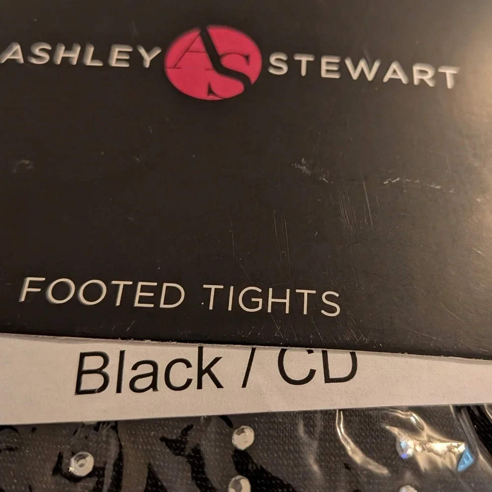 Ashley Stewart Black‎ Rhinestone Pinstripe Footed Tights Plus Size CD 2X NEW
